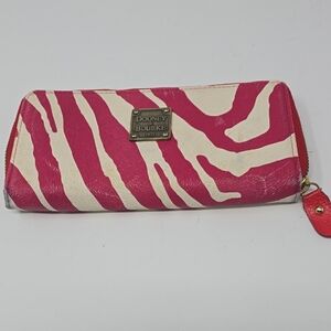 Hot Pink Zebra-Print Zip Wallet with Cream Stripes